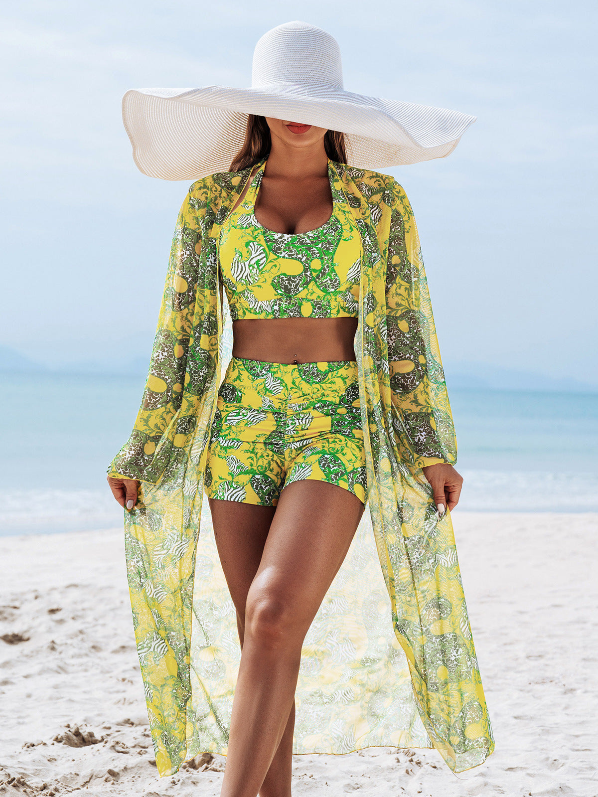 Women Fashion Print Swimsuit Three-Piece Set