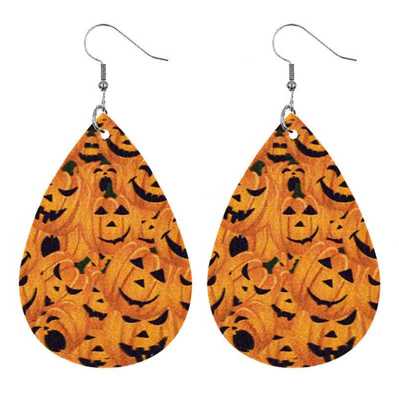 Halloween Women'S Leather Spider Pumpkin Earrings