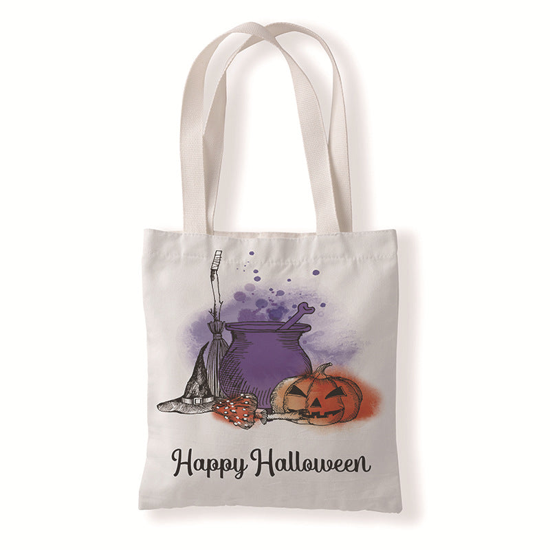 Bolsa de lona con dibujo de gato y calabaza de Halloween
