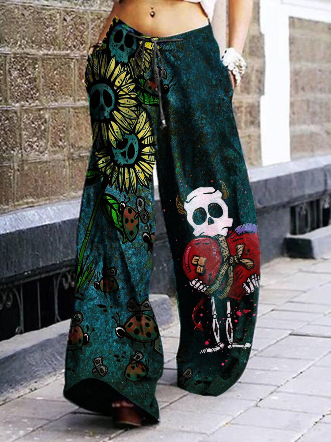 Pantalon gothique à motif tête de mort pour femme, style Halloween