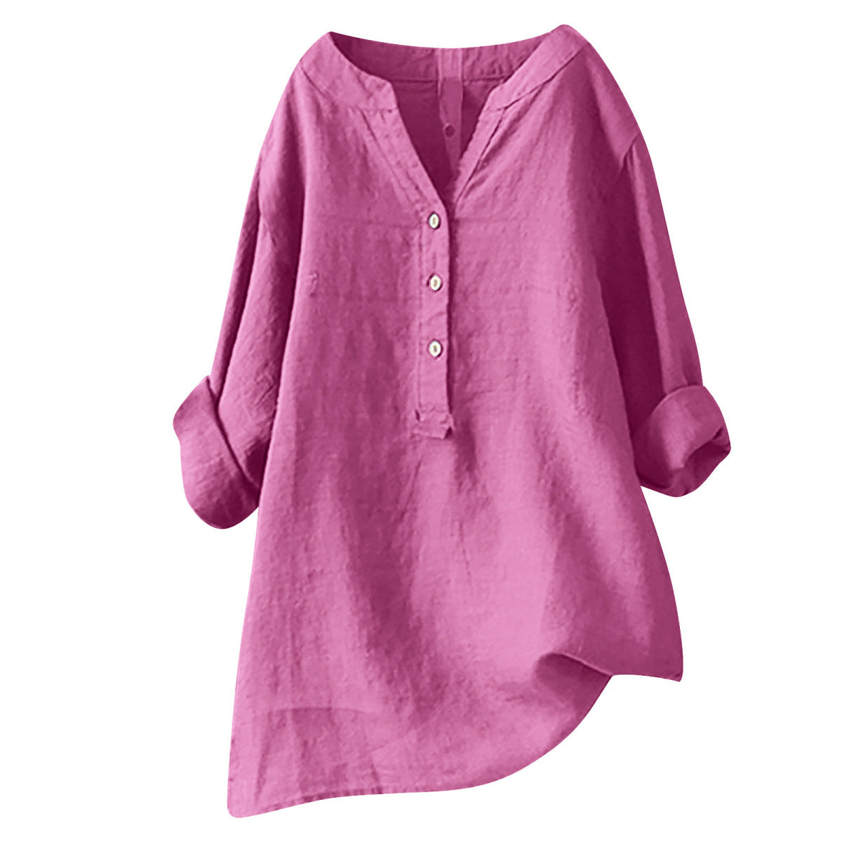 Blusas casuales holgadas de lino y algodón de color liso para mujer