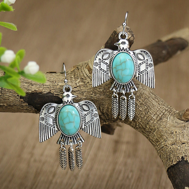 Boucles d'oreilles longues bohèmes en forme de goutte turquoise