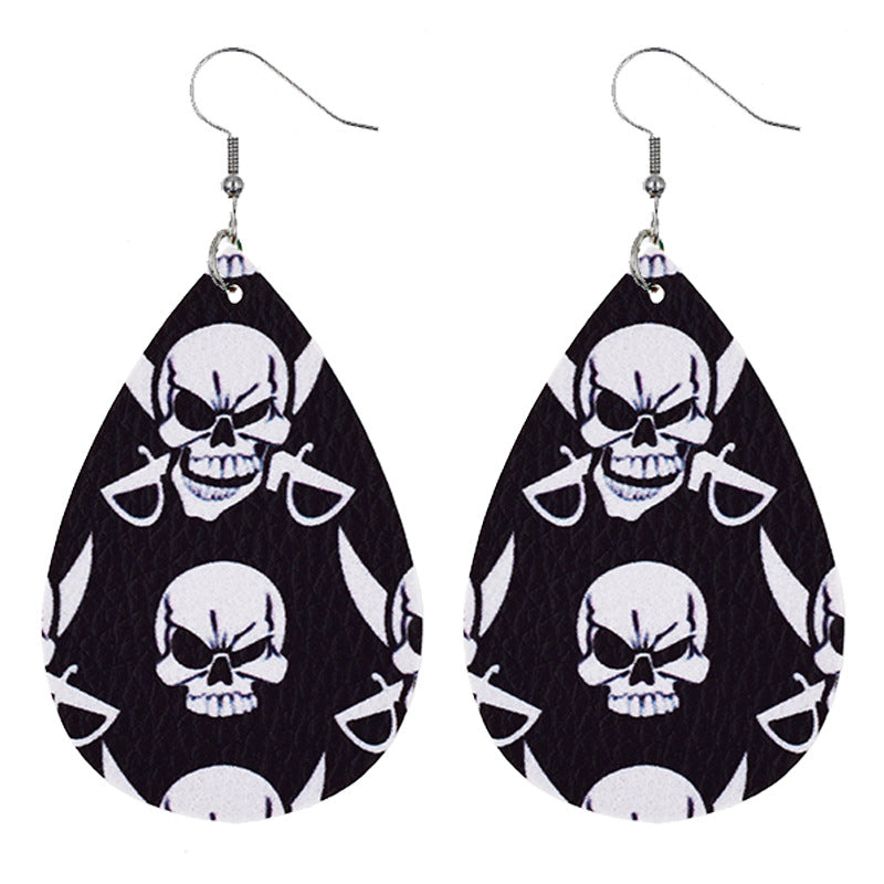 Halloween Women Fashion Leather Pumpkin Skull Earrings