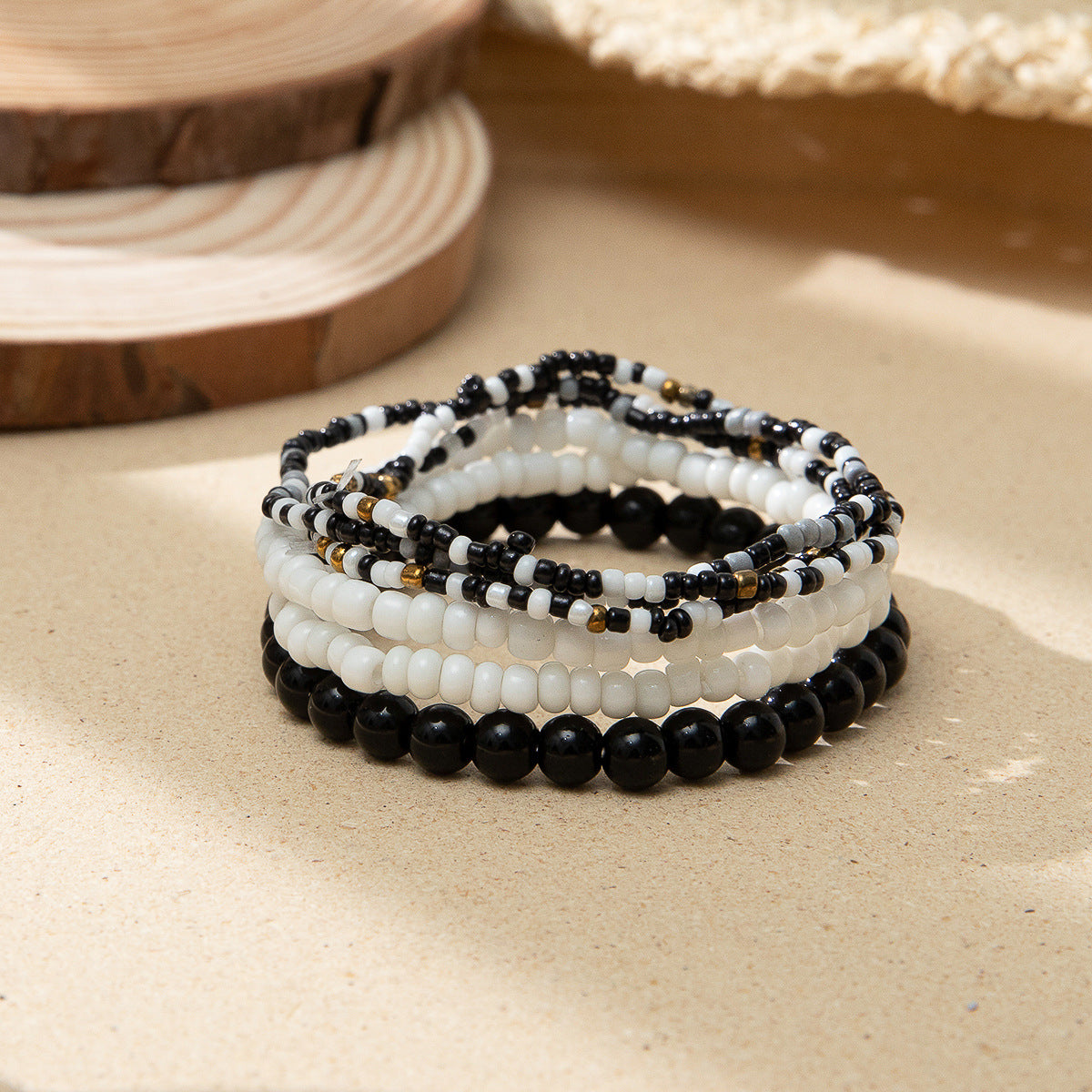 Conjunto de pulseras elásticas de cuentas de arroz multicolor bohemias