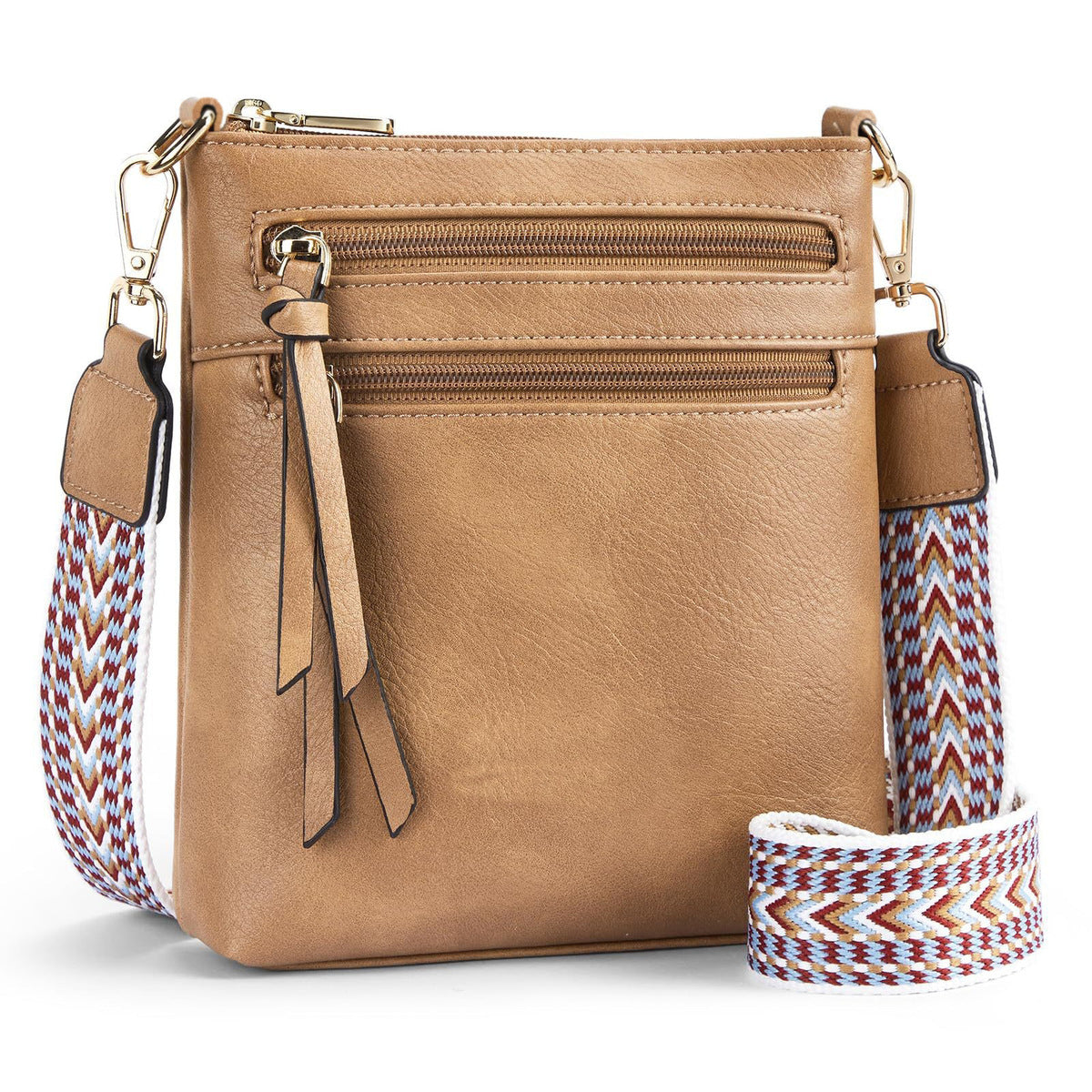Women Multi-Zipper Pocket Vertical Crossbody Bag