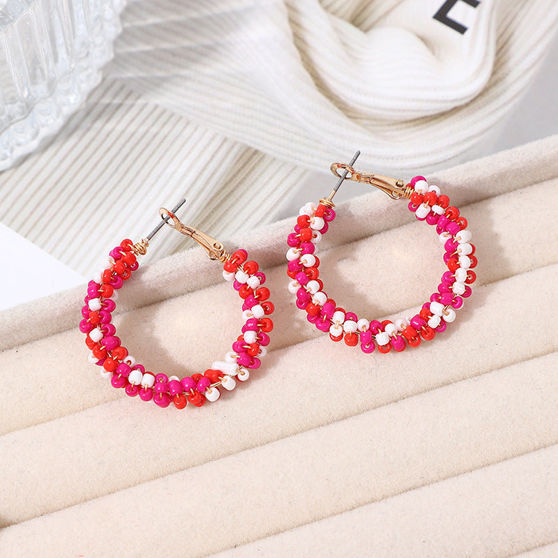 Boucles d'oreilles rondes en perles de verre de style bohème pour femmes