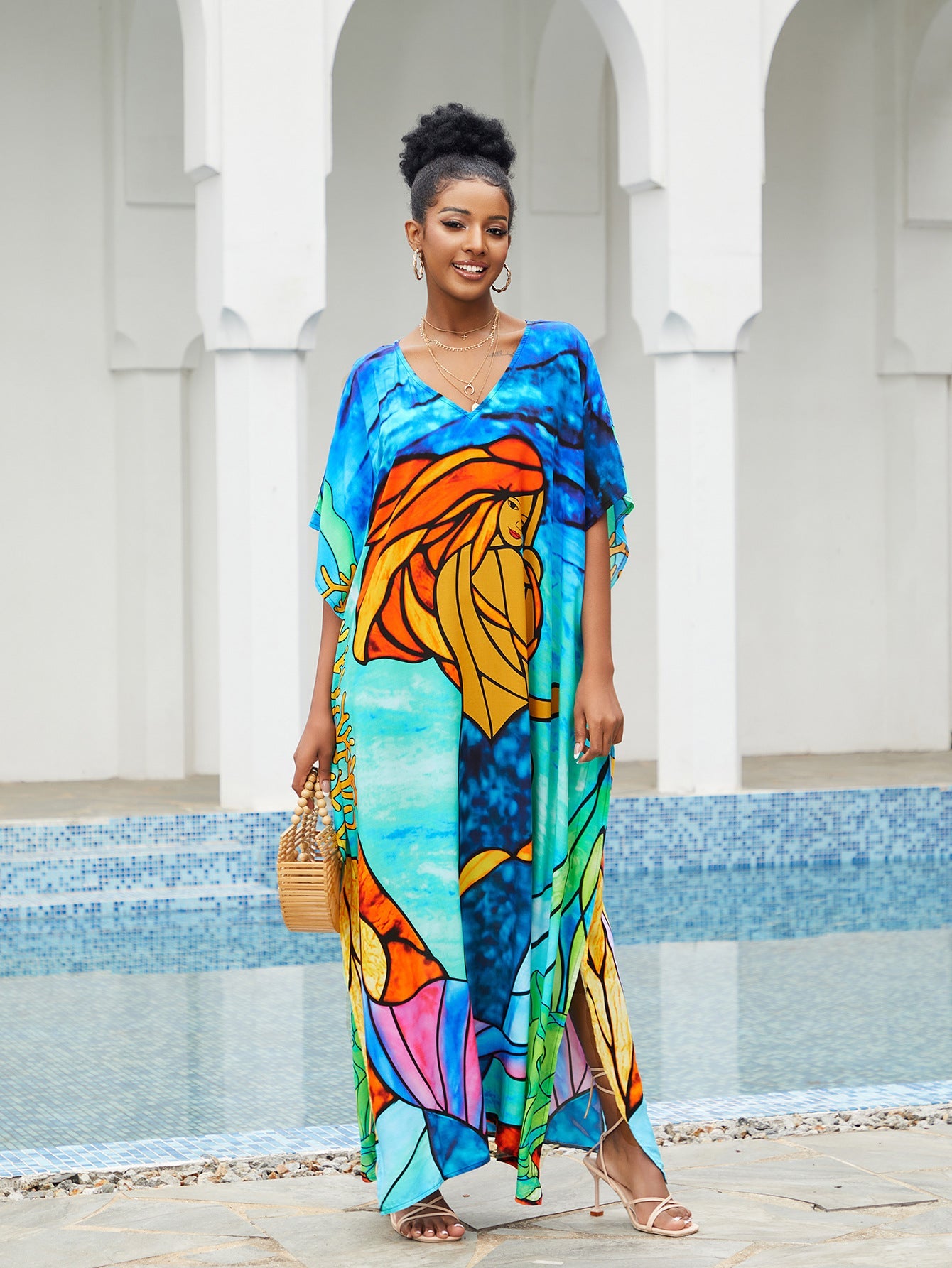 Women Casual Vacation Beach Tie Dye Butterfly Swimwear Cover-Ups