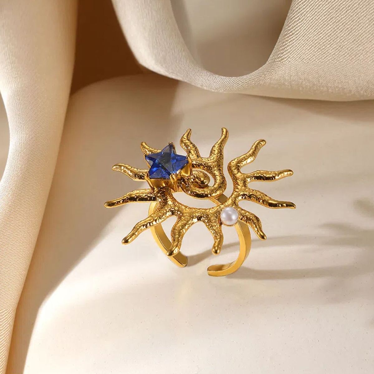 Anillo de amor con estrella de acero y titanio exagerado para mujer