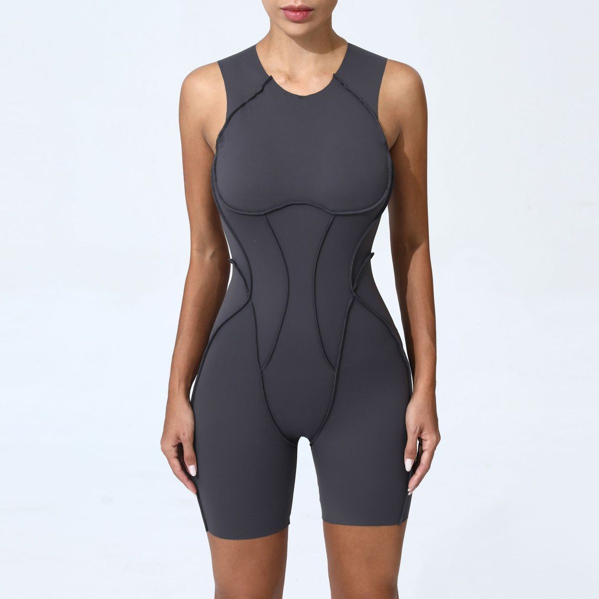 Combinaison de yoga décontractée sans manches pour femme, couleur unie