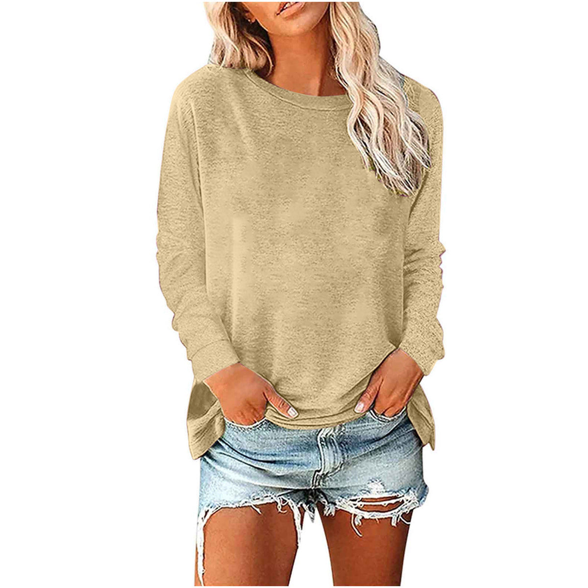 T-shirt ample à manches longues et col rond pour femme