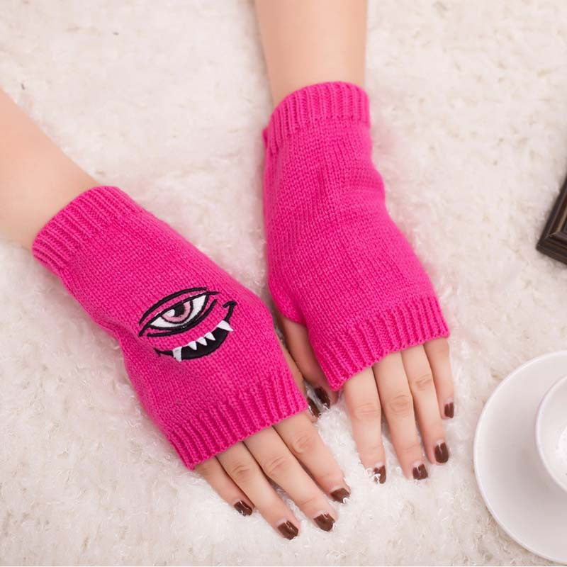 Half Finger Women's Gloves with Devil Eye Embroidery