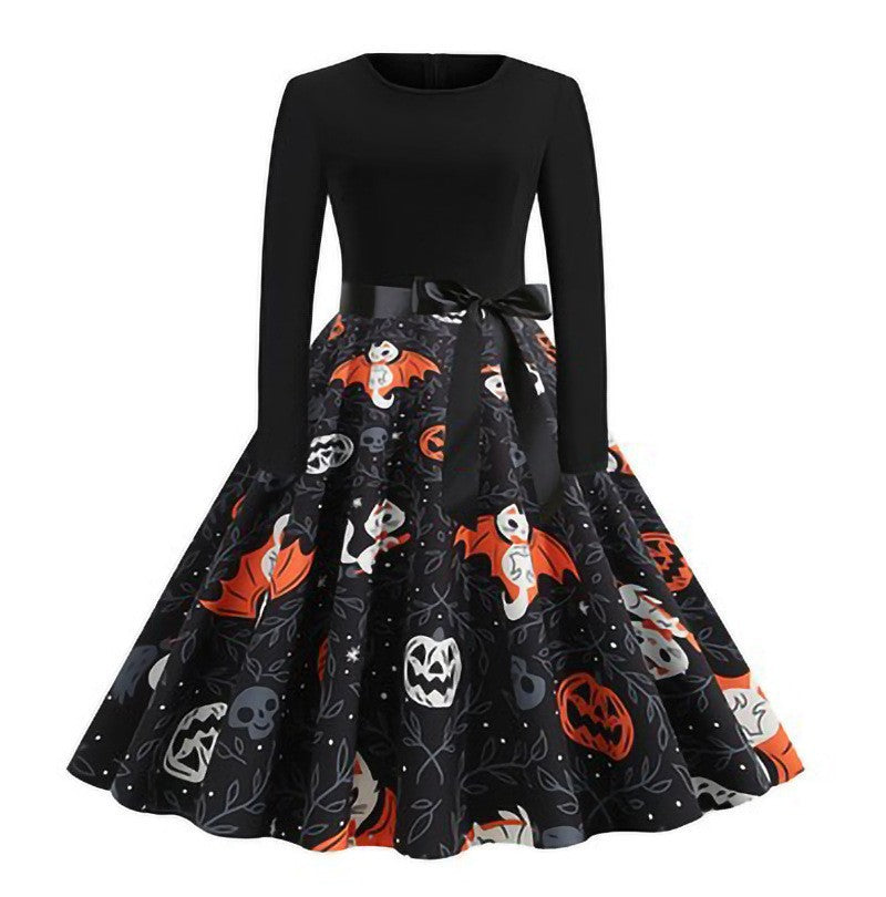 Vestido de manga larga de otoño con estampado de dibujos animados para mujer