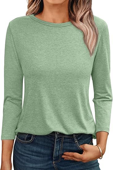 Camiseta informal holgada de manga larga con cuello redondo para mujer