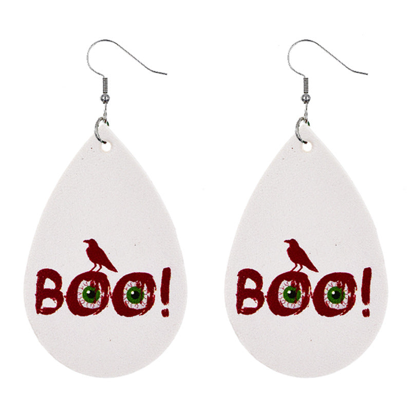 Halloween Women Funny Pumpkin Ghost Leather Earrings