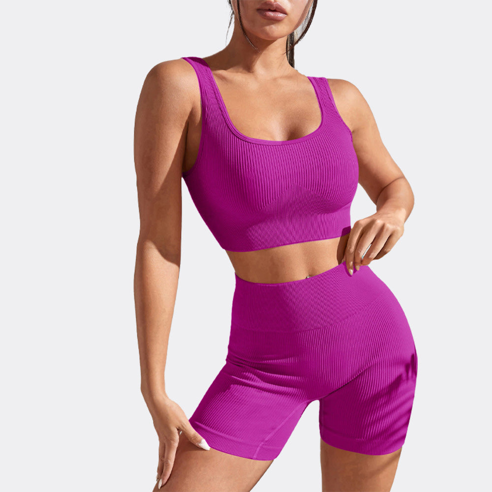 Ensemble débardeur de yoga sans coutures et short taille haute pour femme, couleurs unies