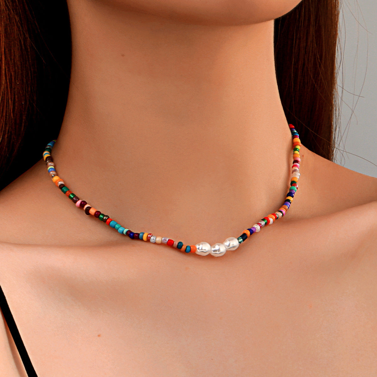 Collar bohemio de cuentas multicolores para mujer