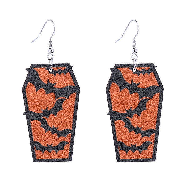 Halloween Women Funny Horror Ghost Witch Wooden Earrings