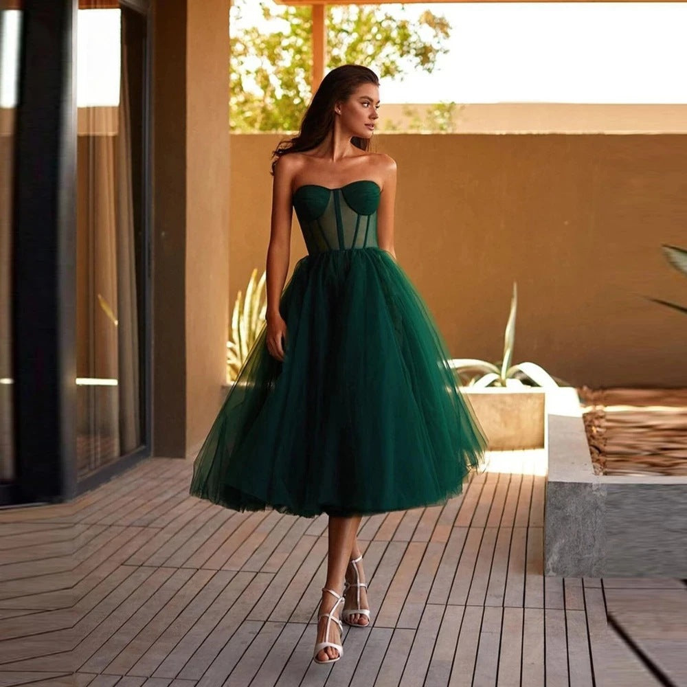 Vestido de fiesta elegante de encaje tubo midi para mujer