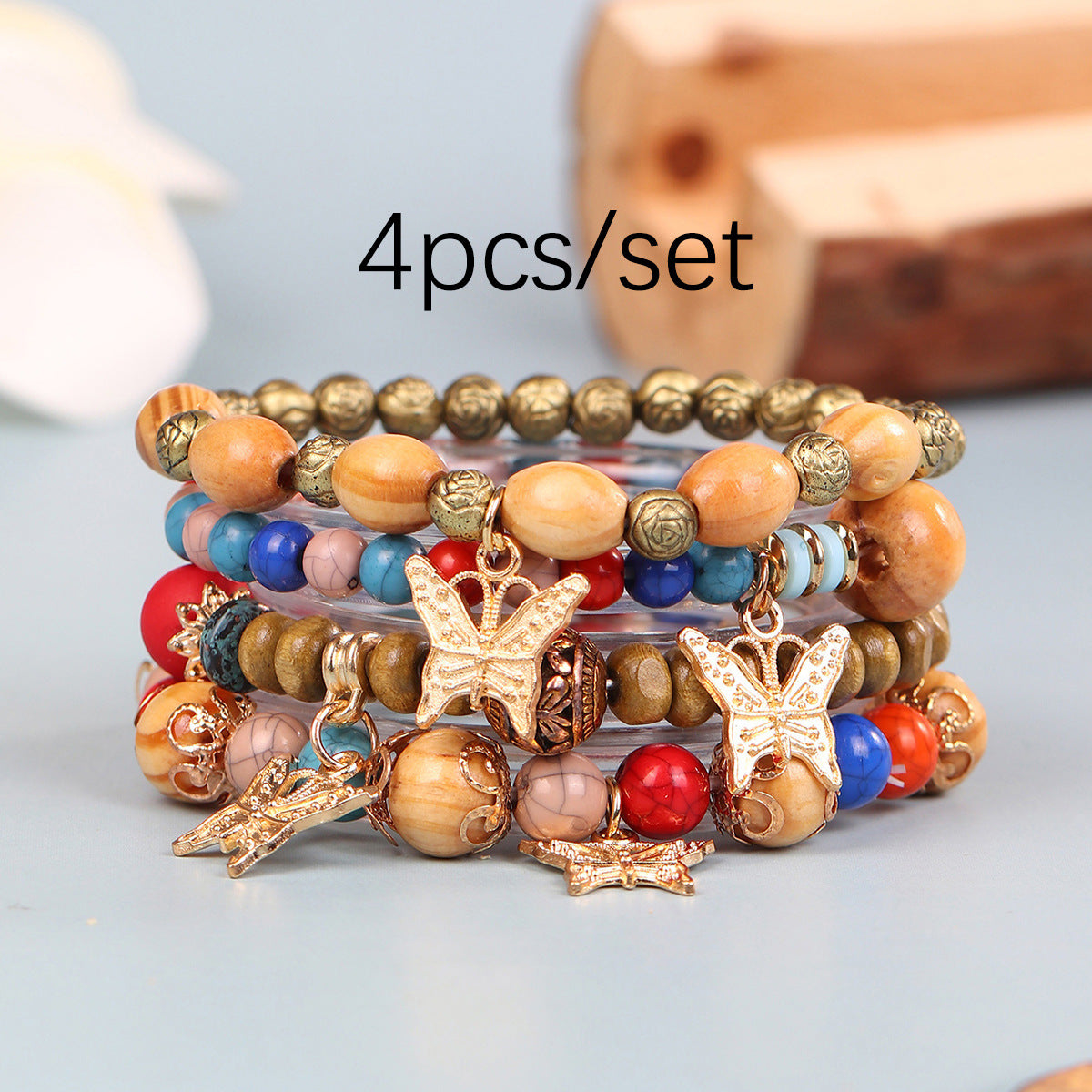 Pulsera multicapa con mariposas y cuentas estilo bohemio vintage