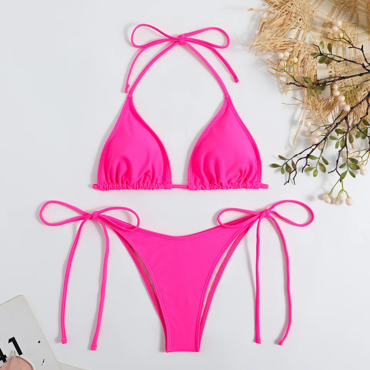 Bikini sexy de cuello halter de color sólido a la moda para mujer
