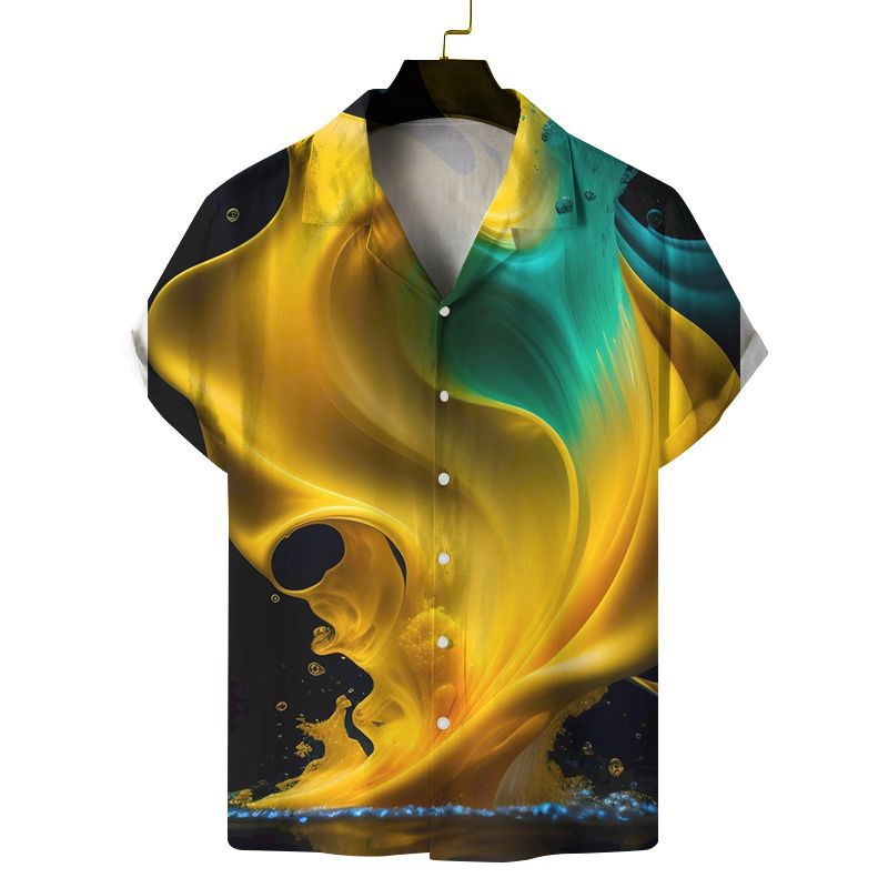 Men Fashion Casual Vacation 3D Print Short Sleeve Shirt