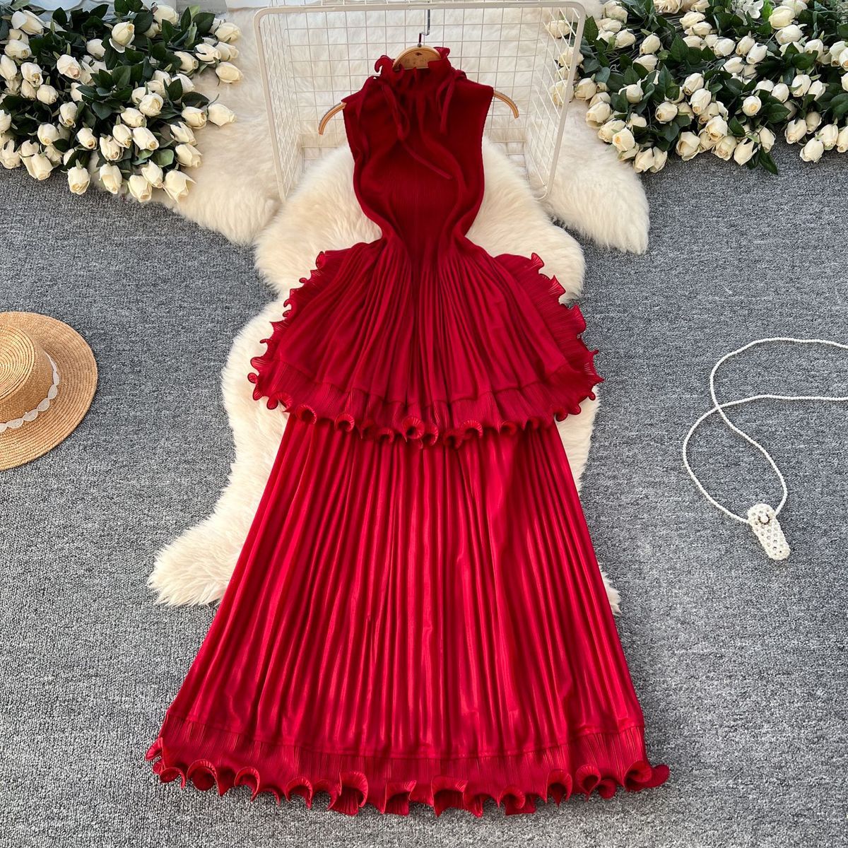 African Women Summer Pleated Ruffled Maxi Dress