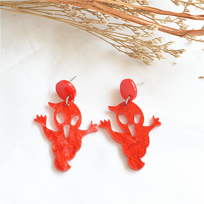 Pendientes colgantes de acrílico con diseño de esqueleto de Halloween para mujer