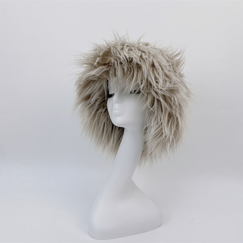 Chapeau de paille en fausse fourrure pour femme, couleurs unies