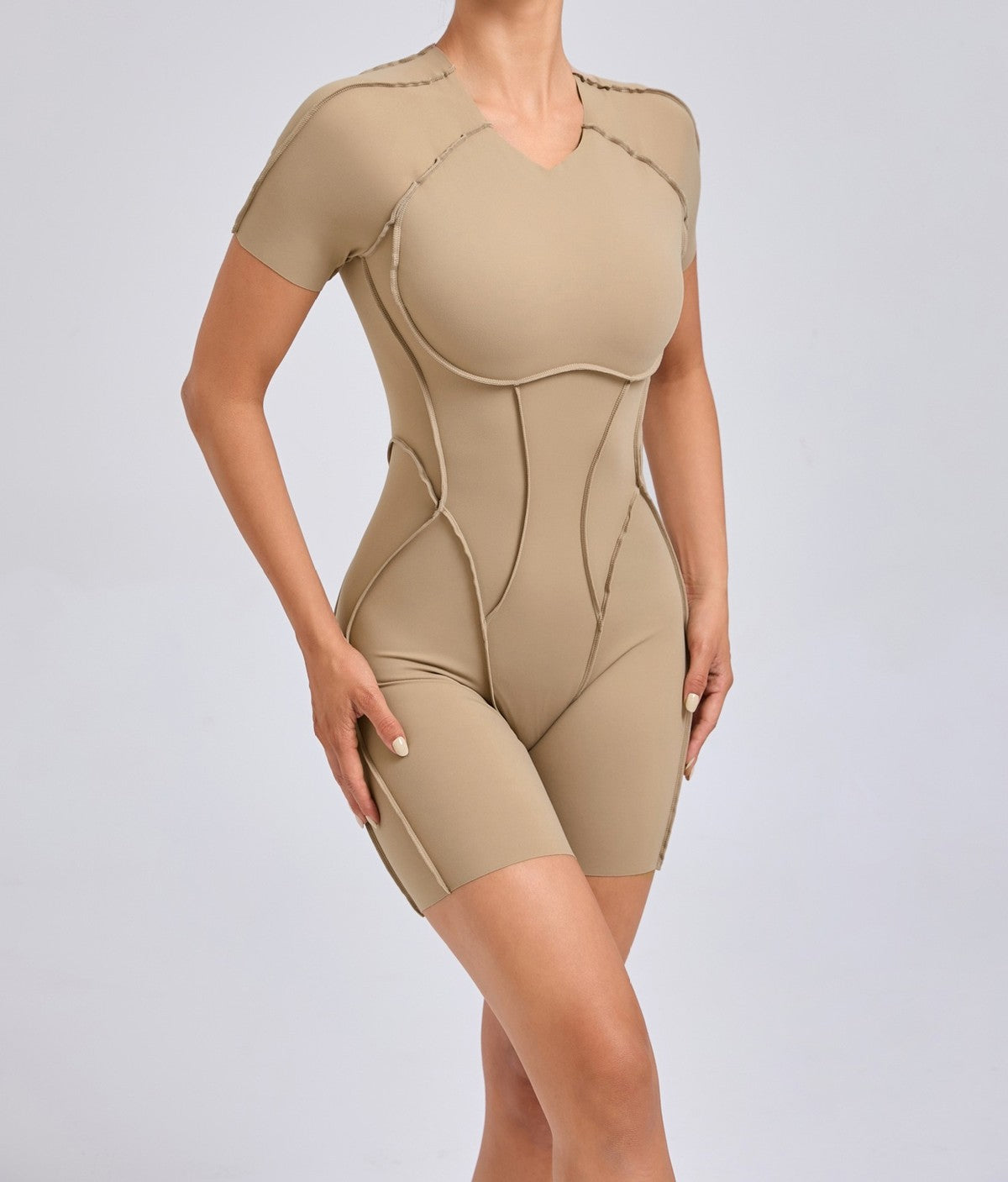 Women Fashion Solid Color Short-Sleeve Yoga Rompers