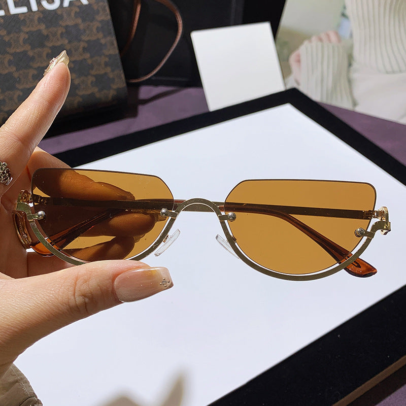 Lunettes de soleil œil de chat rétro à demi-monture pour femmes