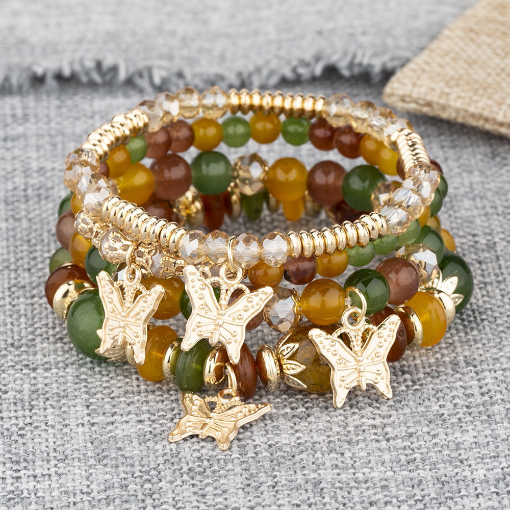 Bohemian Multi-Layer Beaded Butterfly Pendant Bracelet