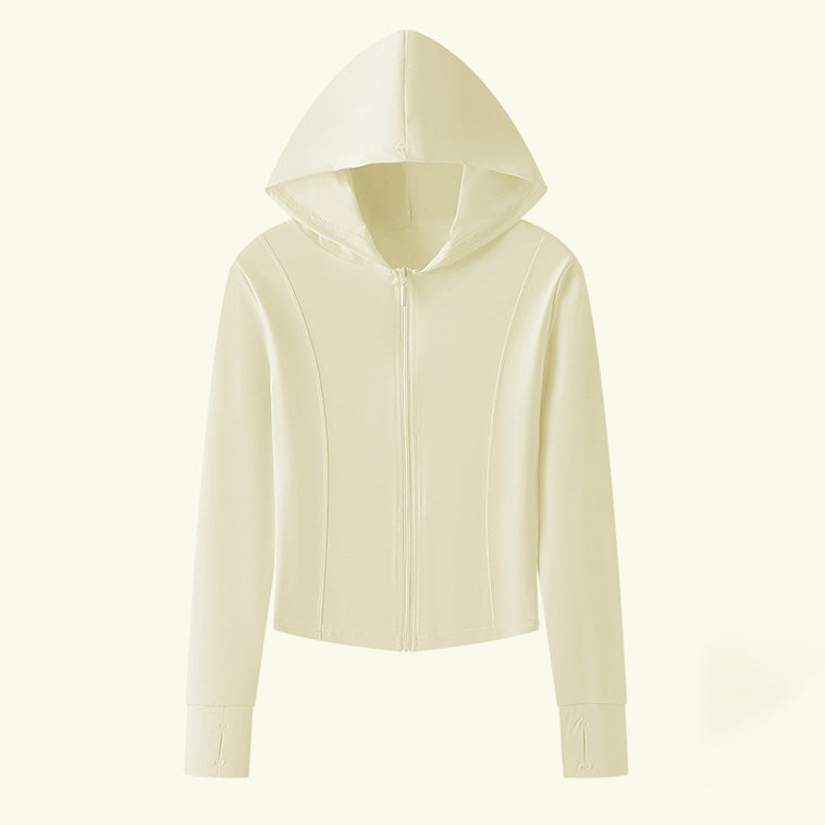 Chaqueta con capucha y cremallera de poliéster de color sólido informal para mujer