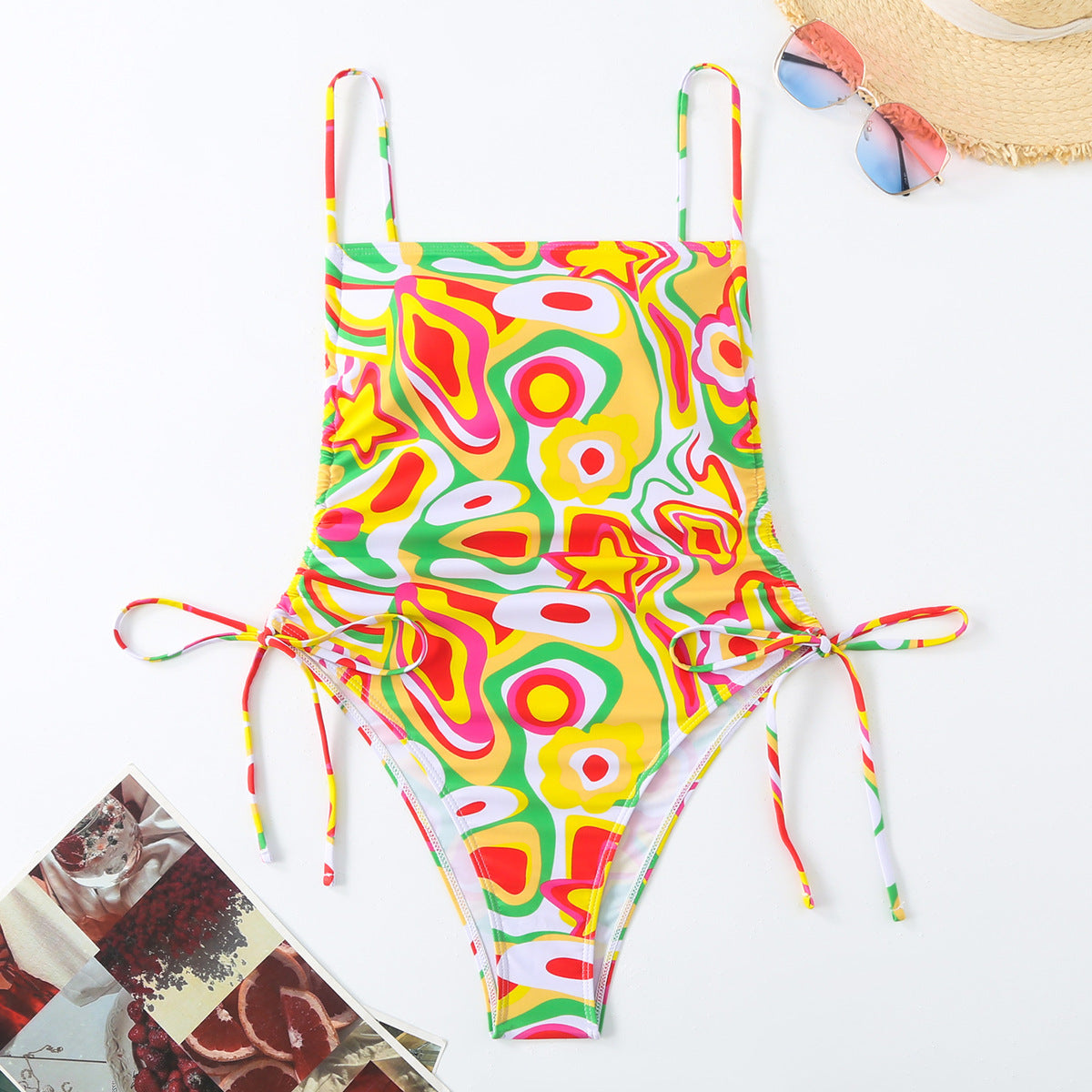 Maillot de bain à cordon de serrage imprimé floral pour femme