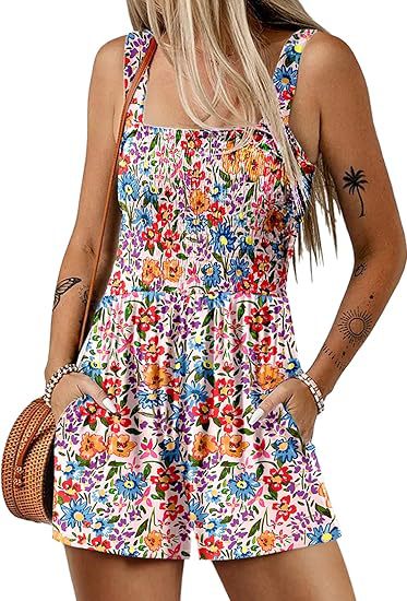 Women Casual Floral Printed Pleated Rompers