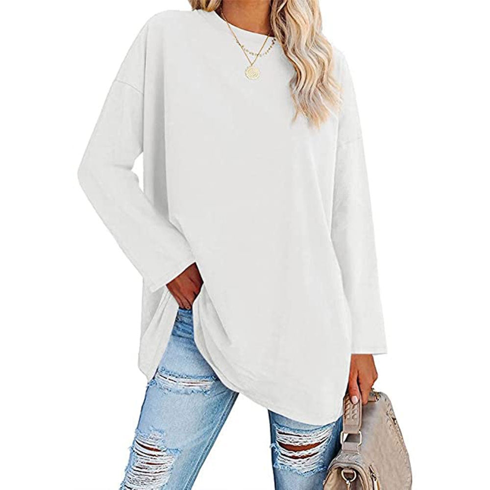Casual Women Long Sleeve Solid Color Blank T-Shirt