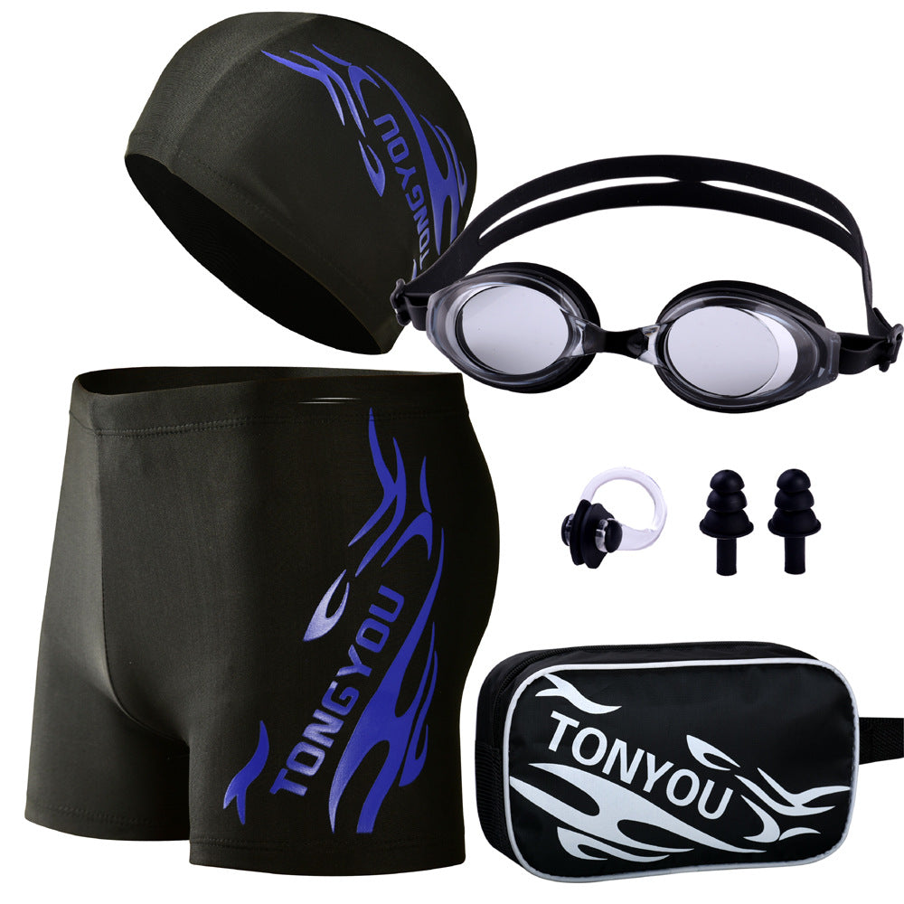 Conjunto de traje de baño con gorra y gafas estampadas informales a la moda para hombre