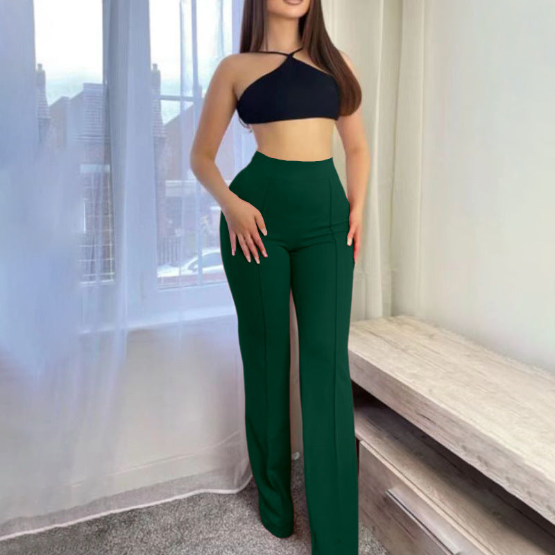 Pantalon large décontracté de couleur unie pour femme