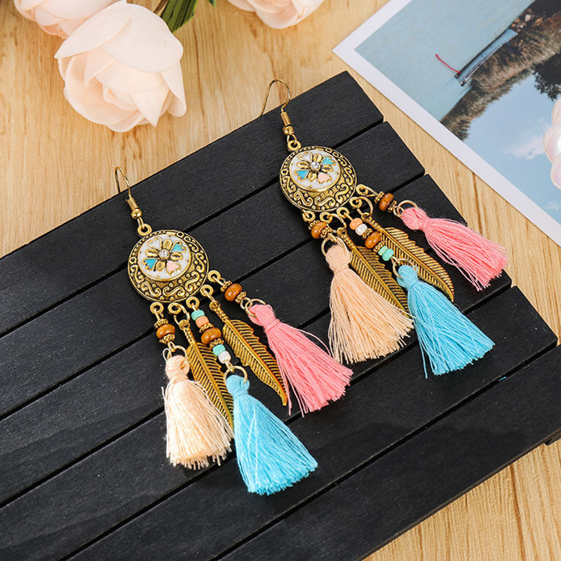 Pendientes con borlas retro de estilo étnico bohemio