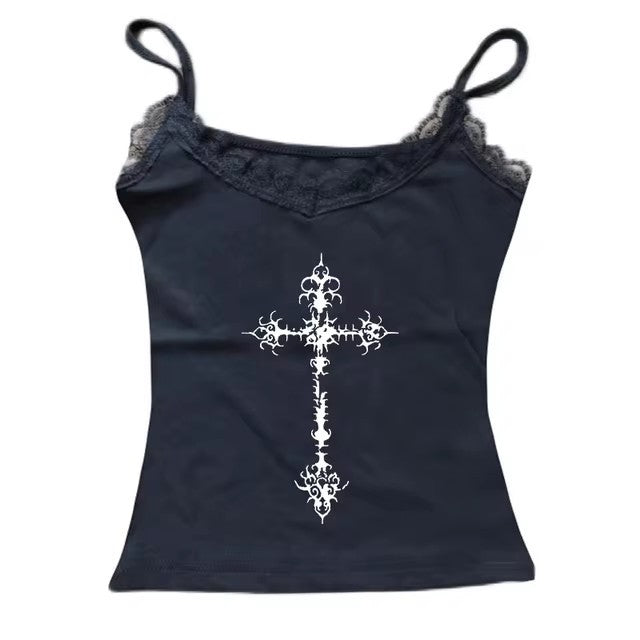 Camisola tubo estilo gótico punk con estampado cruzado para mujer