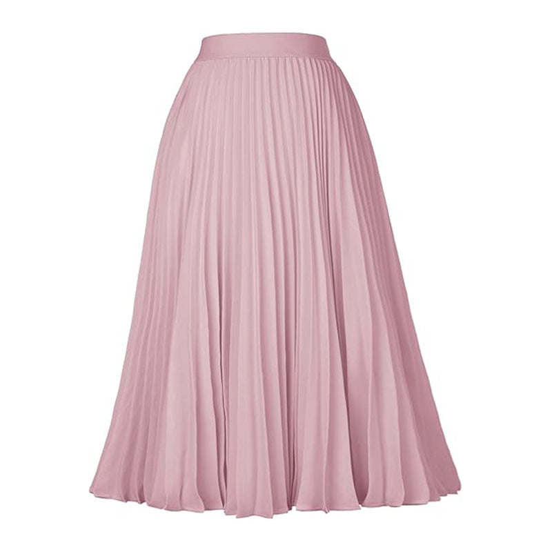 Falda plisada de cintura alta de color sólido informal de moda para mujer