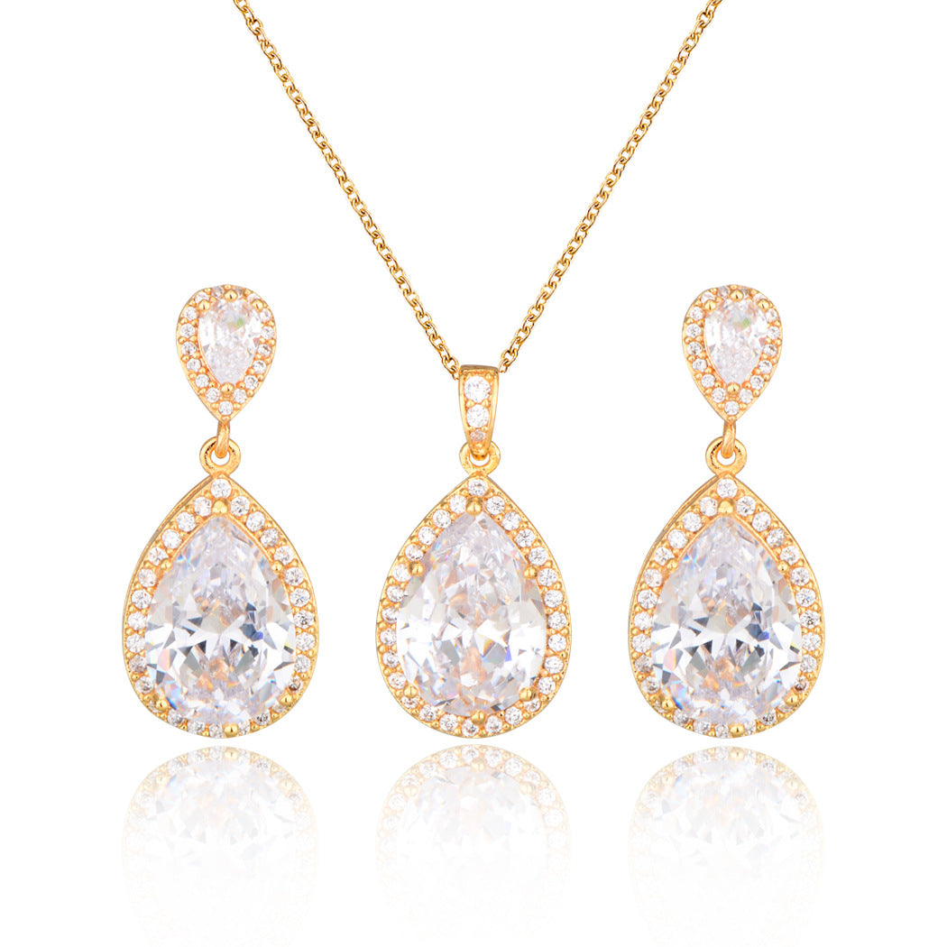 Women Jewelry Water Drop Zircon Necklace Earrings Set Fashion Statement