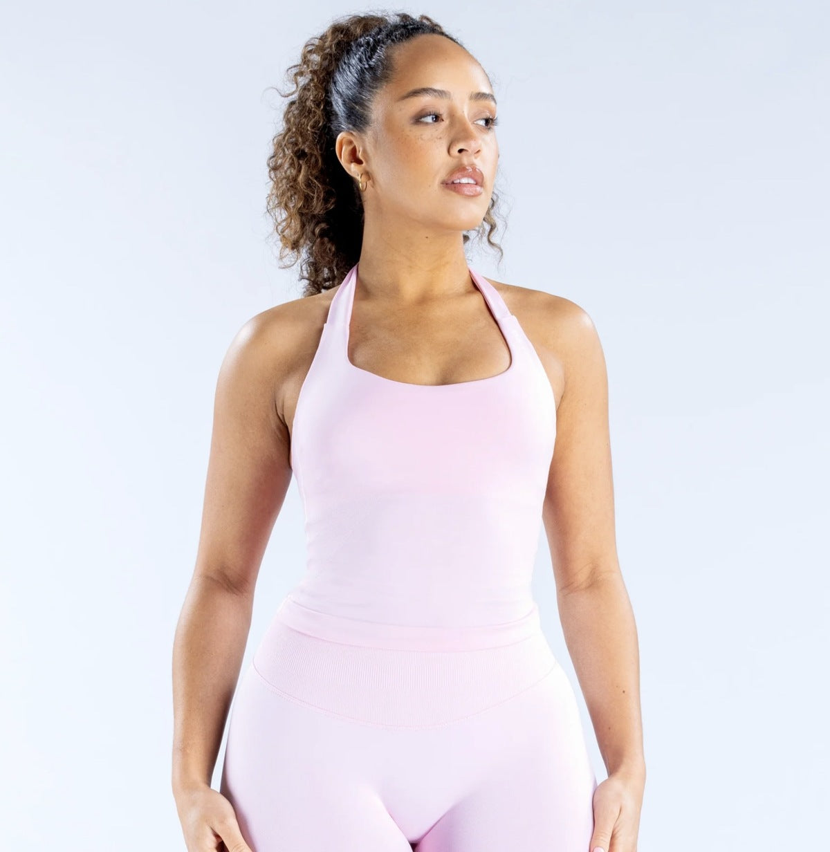 Débardeur de yoga sexy à col licou et couleur unie pour femme