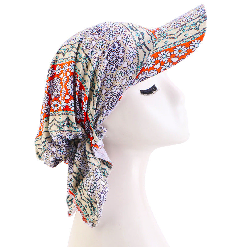 Women Casual Cashew Printed Long Lace-Up Hat