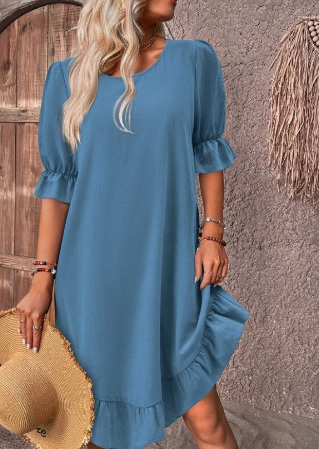 Vestido informal de lino y algodón de moda de verano para mujer