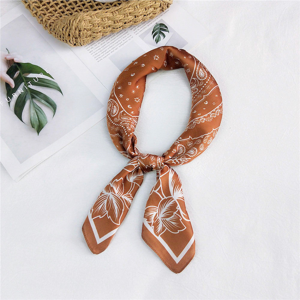 Fashion Printed Square Ribbon Tie Bag Handle Scarf