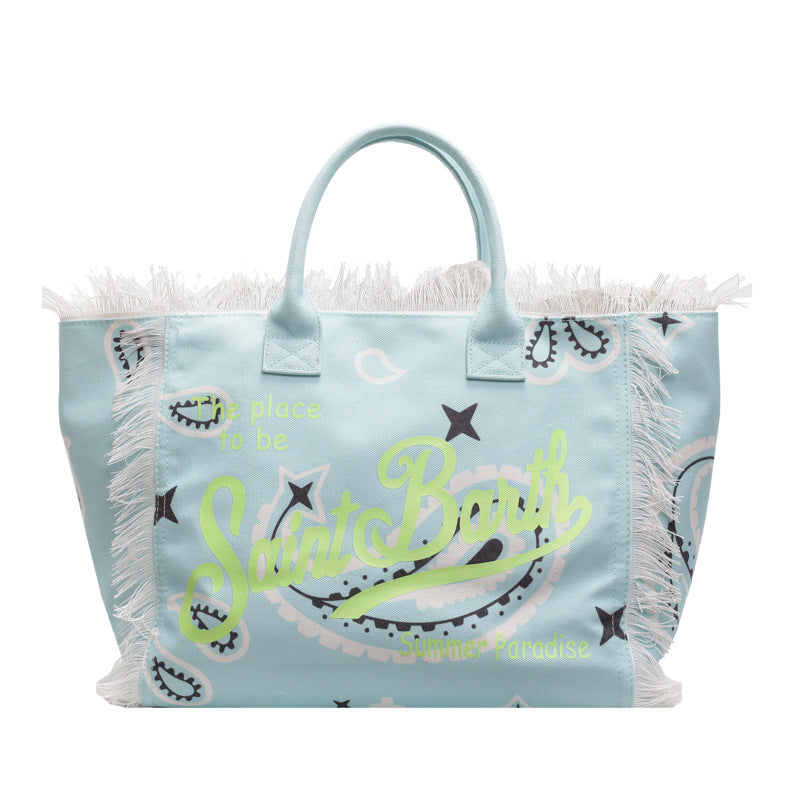 Fashion Tassel Large Capacity Canvas Beach Bag