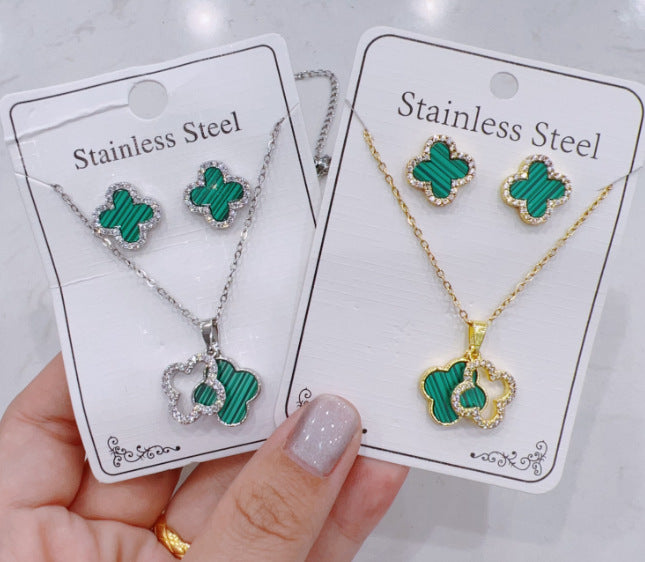 Women Fashion Zircon Necklace Earrings Set