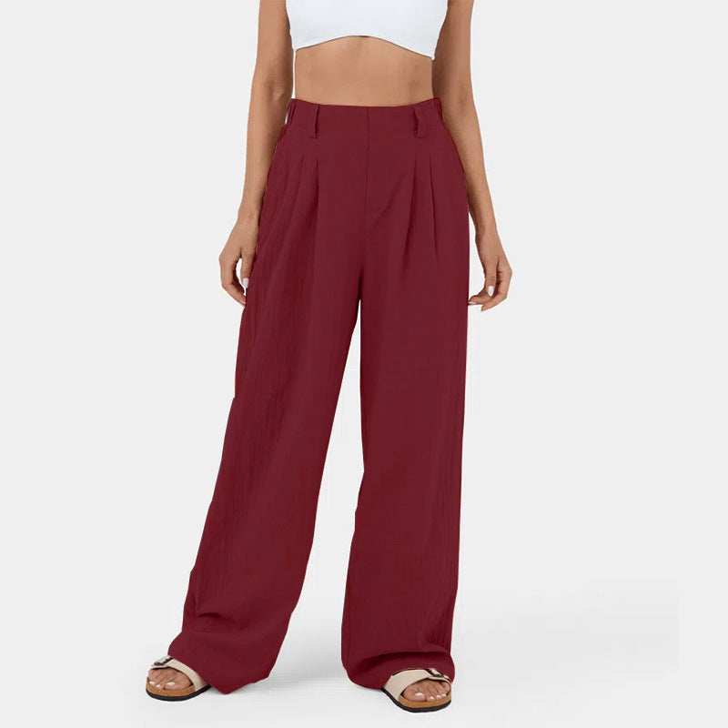 Pantalones casuales de algodón con cintura alta y pierna ancha para mujer