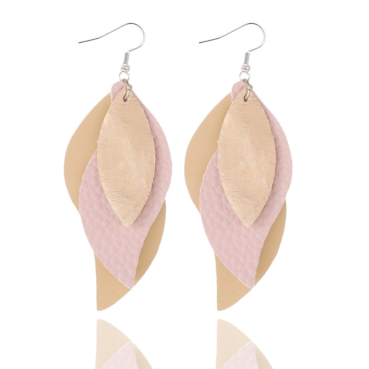 Women Fashion Pu Leather Triple Leaf Shape Earrings