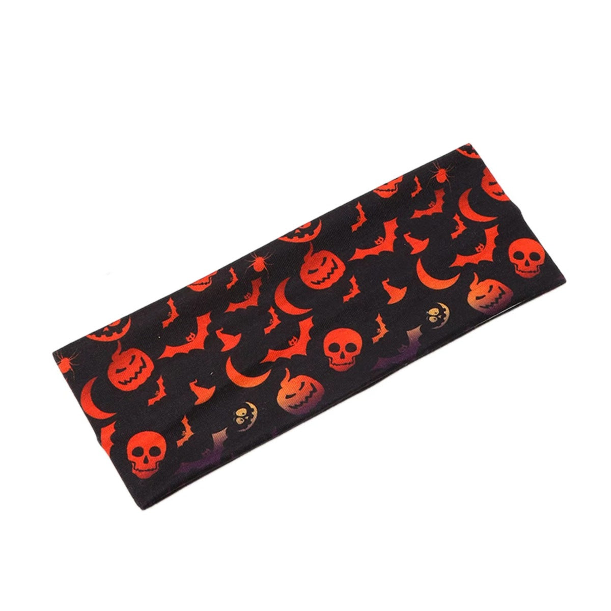 Bandeau de yoga pour cheveux en tissu éponge motif crâne d'Halloween, citrouille et toile d'araignée
